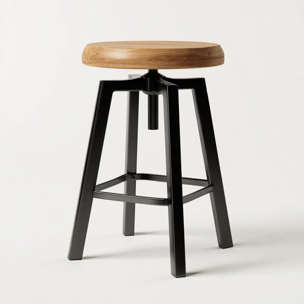 Tabouret en bois de chêne et métal réglable 42x42x70 cm - chêne/noir - design industriel pour salon-Homelyio