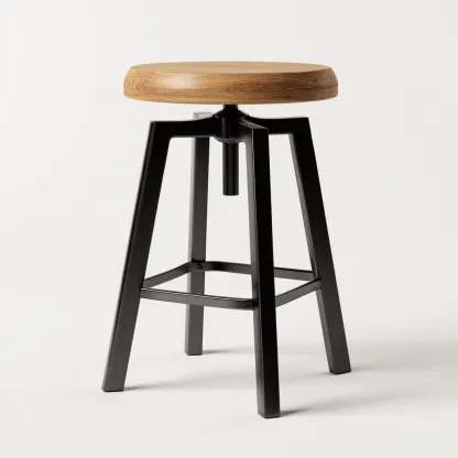 Tabouret en bois de chêne et métal réglable 42x42x70 cm - chêne/noir - design industriel pour salon-Homelyio
