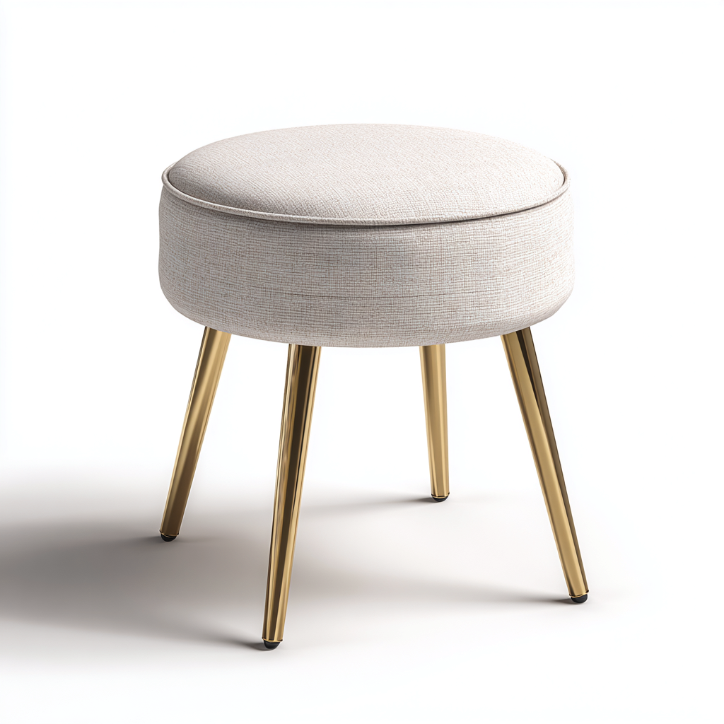 Tabouret en tissu et métal 39x39x46 cm - beige/or - style moderne-Homelyio