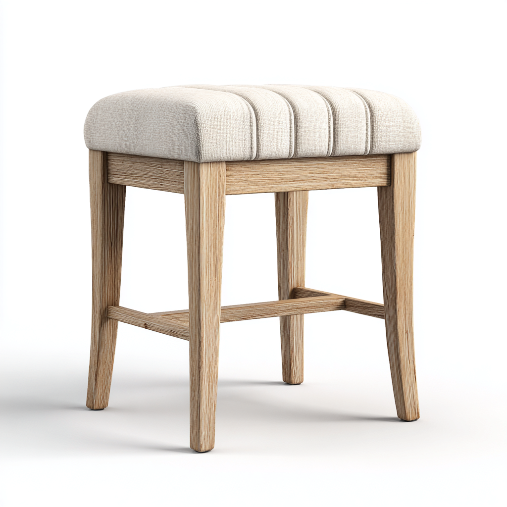 Tabouret en tissu beige et bois chêne clair 45x35x48 cm - assise rembourrée - pour salon-Homelyio
