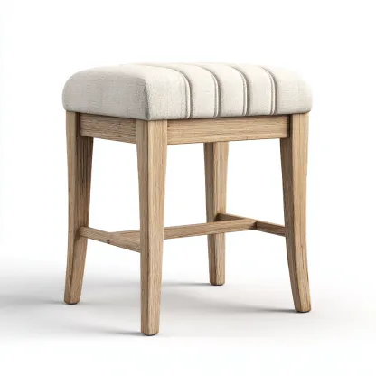 Tabouret en tissu beige et bois chêne clair 45x35x48 cm - assise rembourrée - pour salon-Homelyio