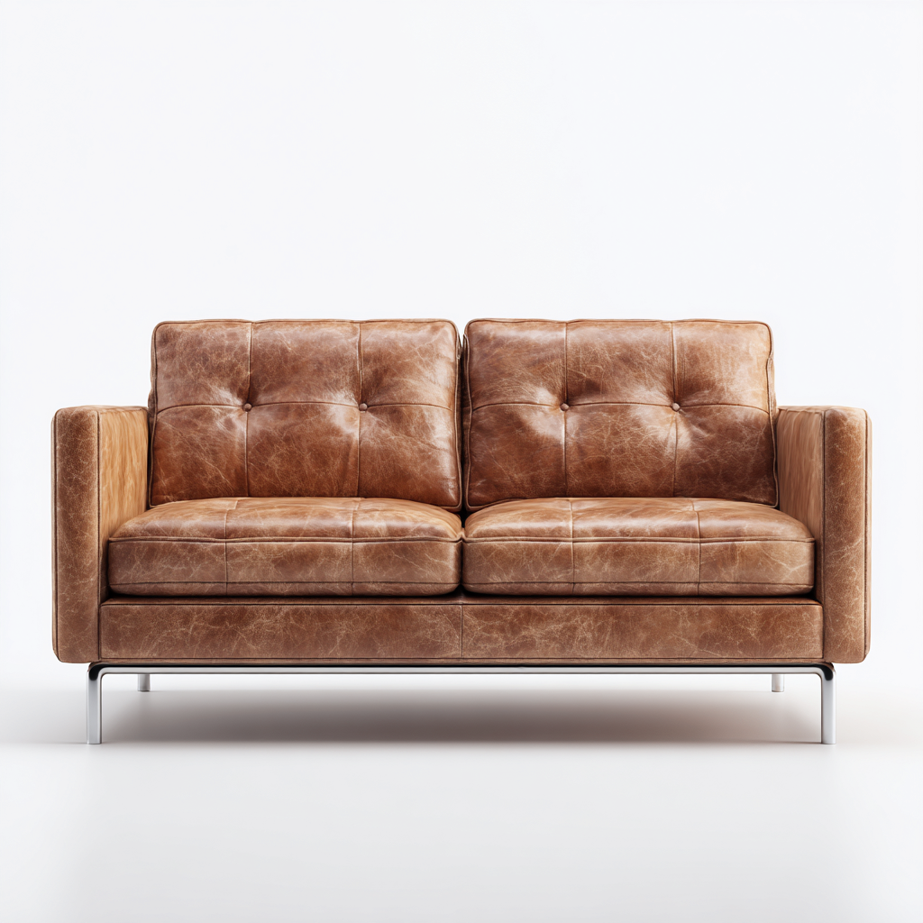 Canapé 2 places en cuir véritable 165x90x85 cm - brun cognac - style vintage moderne pour salon-Homelyio