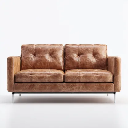 Canapé 2 places en cuir véritable 165x90x85 cm - brun cognac - style vintage moderne pour salon-Homelyio