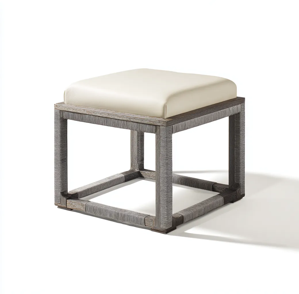 Tabouret carré en cuir synthétique et bois 45x45x48 cm - crème et gris - style moderne-Homelyio