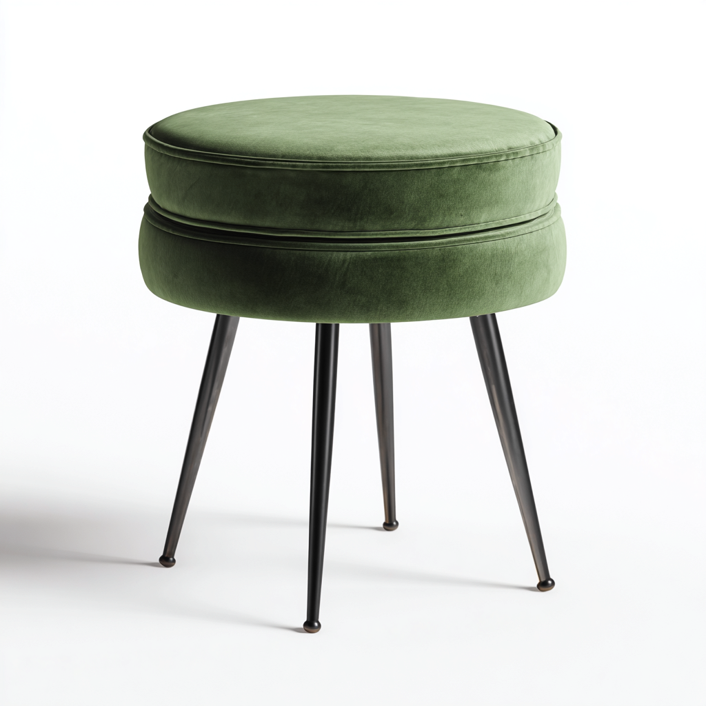 Tabouret en velours vert foncé et métal noir 40x40x48 cm - siège rond rembourré - pour salon-Homelyio