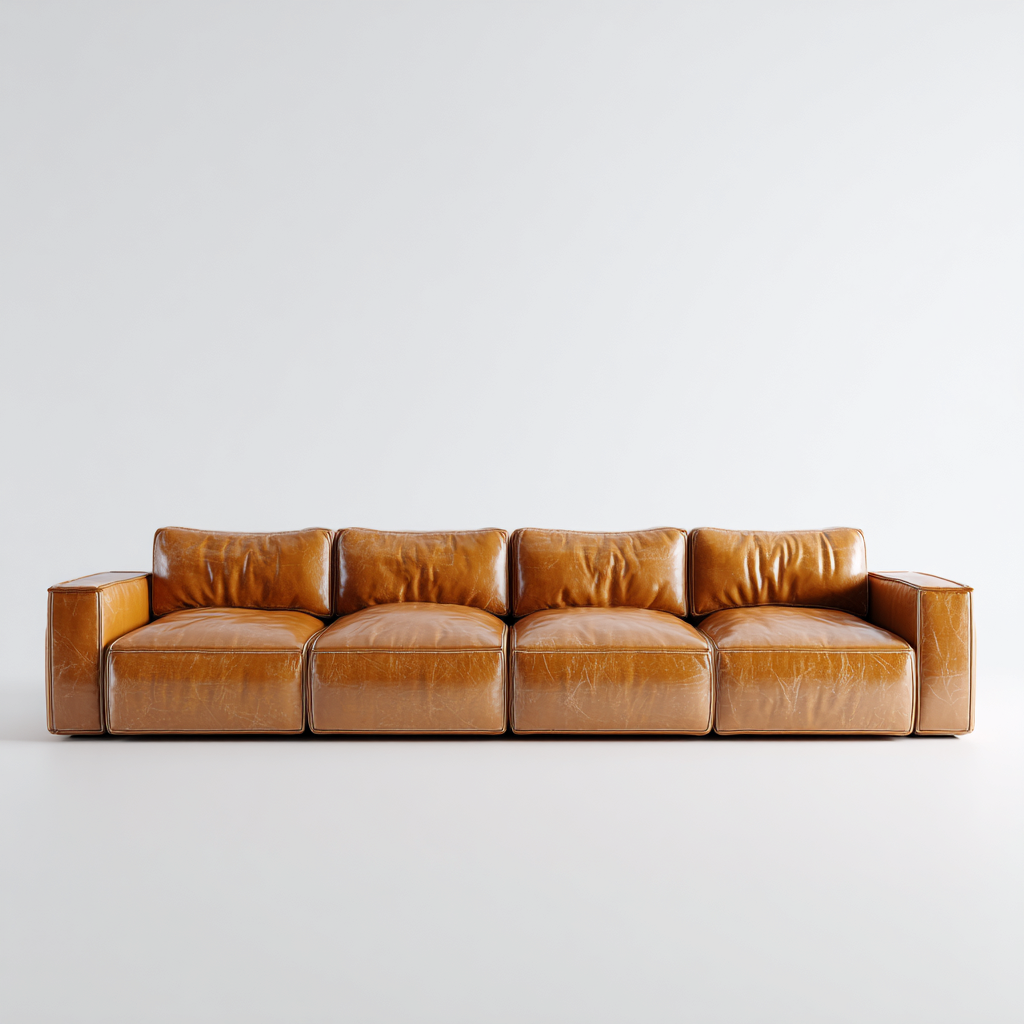 Canapé 4 places en cuir véritable 260x95x85 cm - brun clair - design contemporain pour salon-Homelyio