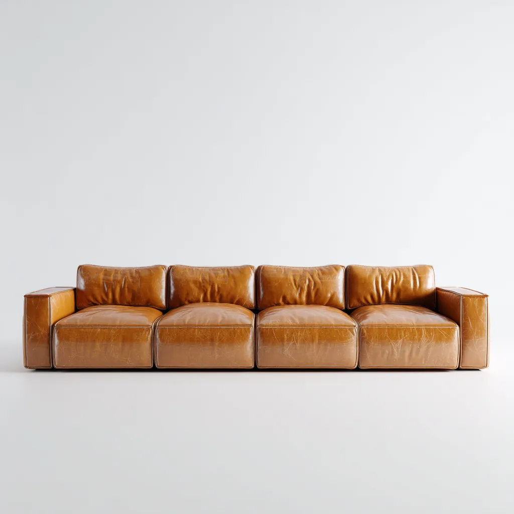 Canapé 4 places en cuir véritable 260x95x85 cm - brun clair - design contemporain pour salon-Homelyio