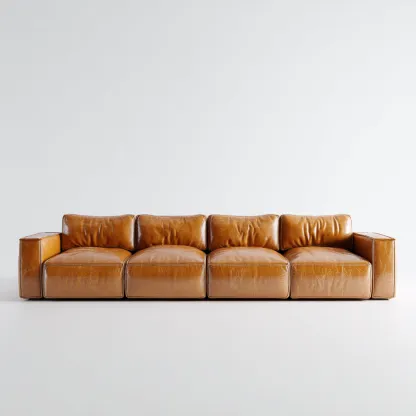 Canapé 4 places en cuir véritable 260x95x85 cm - brun clair - design contemporain pour salon-Homelyio