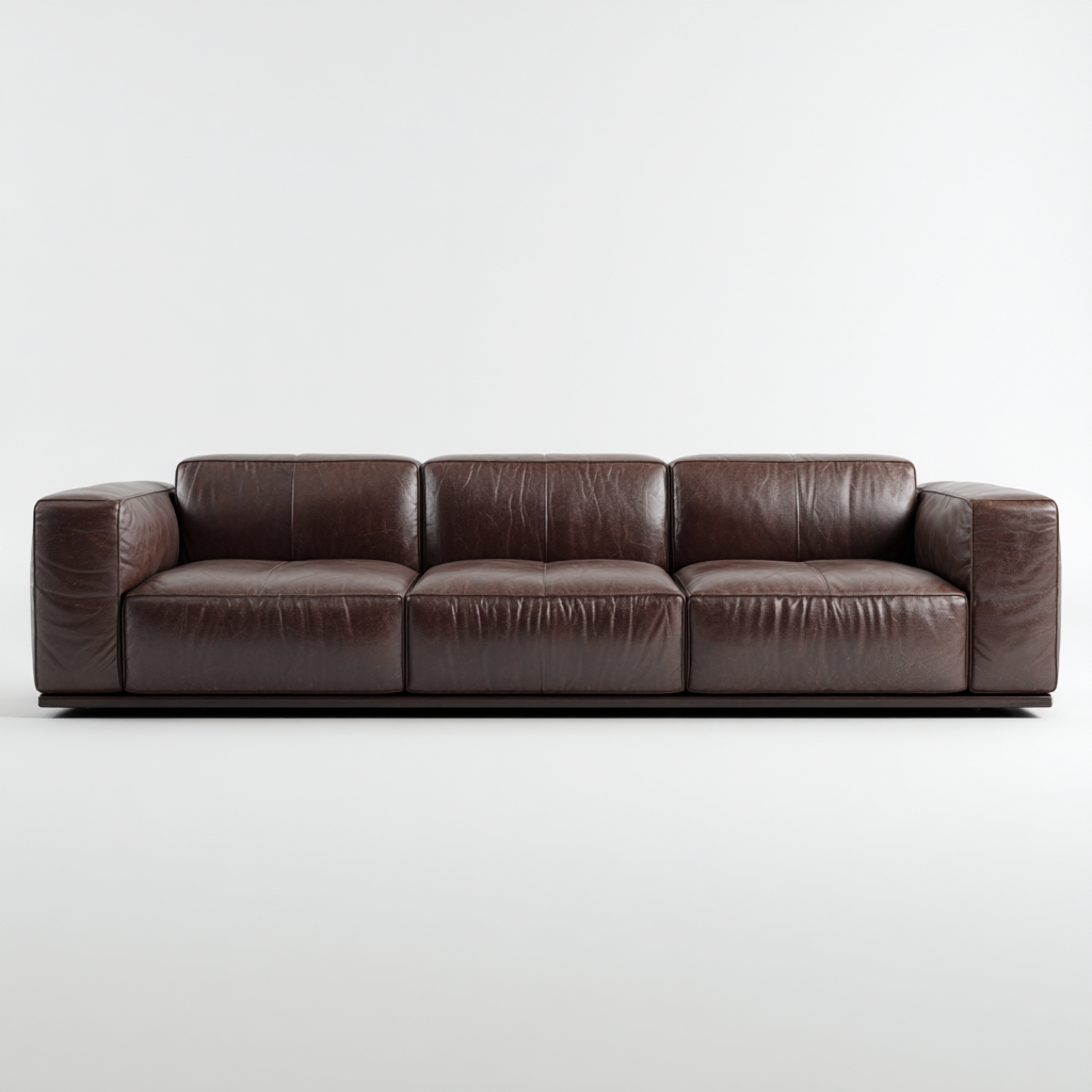 Canapé 3 places en cuir véritable 224x96x84 cm - marron foncé - base basse style moderne pour salon-Homelyio