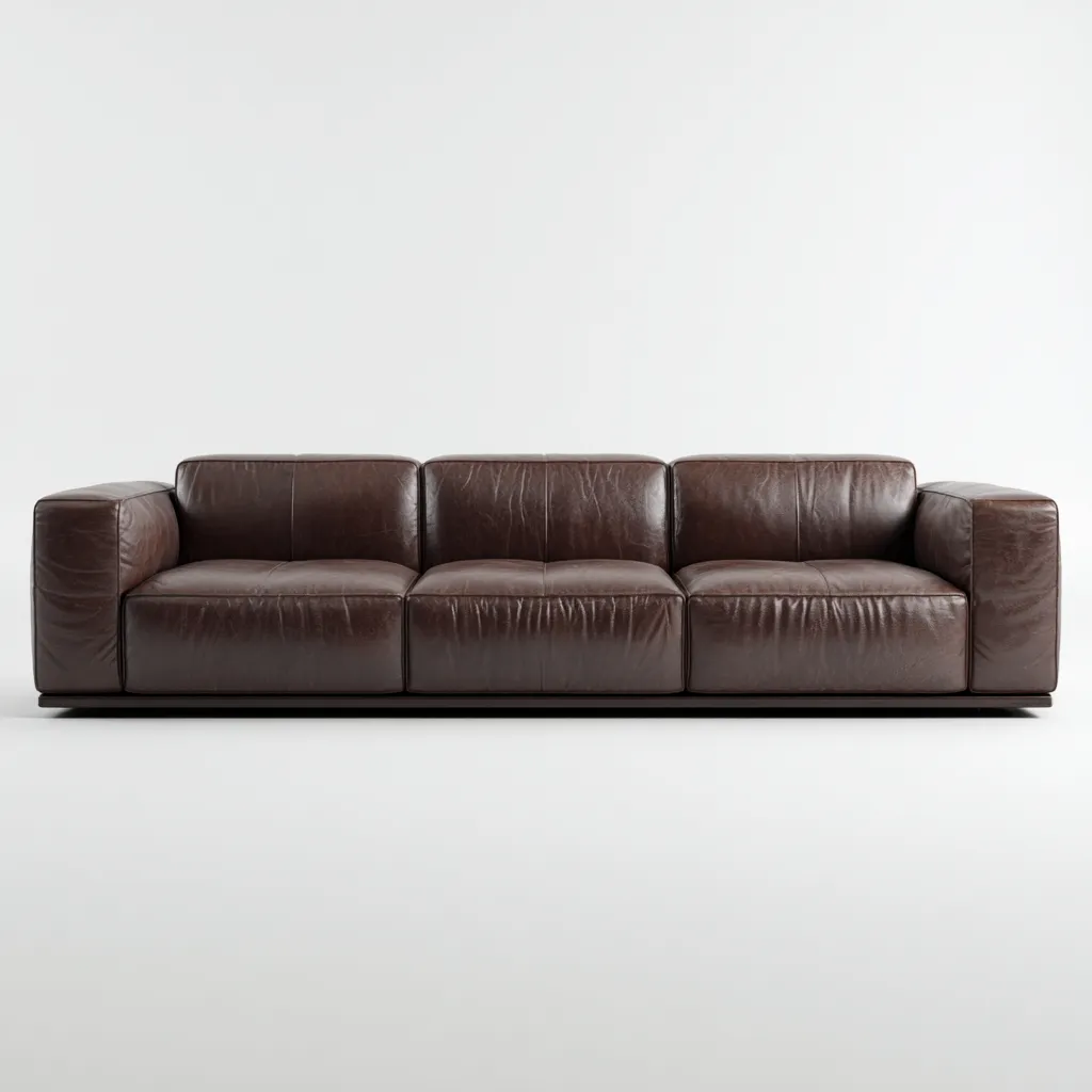 Canapé 3 places en cuir véritable 224x96x84 cm - marron foncé - base basse style moderne pour salon-Homelyio