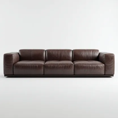 Canapé 3 places en cuir véritable 224x96x84 cm - marron foncé - base basse style moderne pour salon-Homelyio