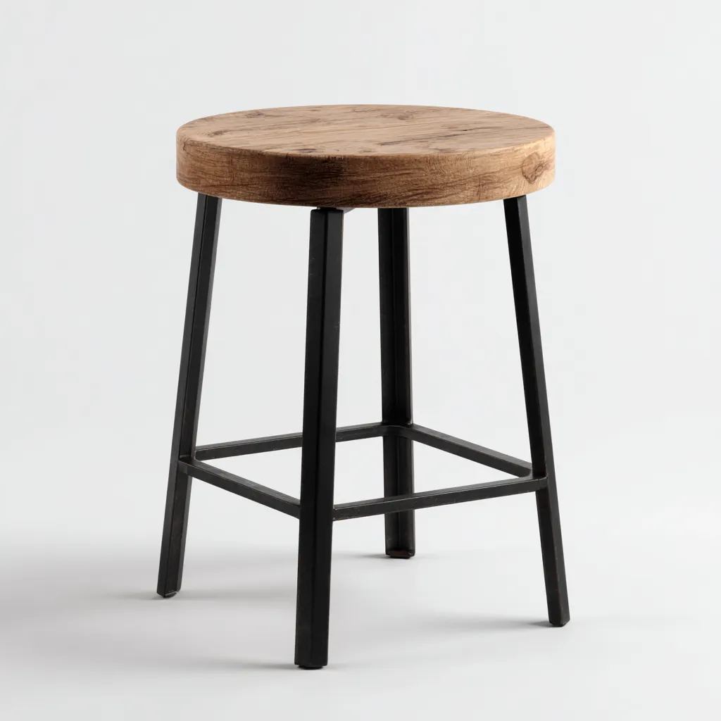 Tabouret en bois et métal 40x40x65 cm - marron/noir - design industriel pour salon-Homelyio