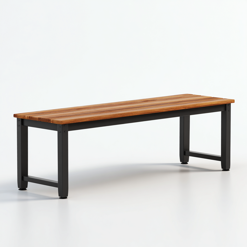 Banc de jardin en bois et métal 170x40x45 cm - marron/noir - style industriel moderne-Homelyio