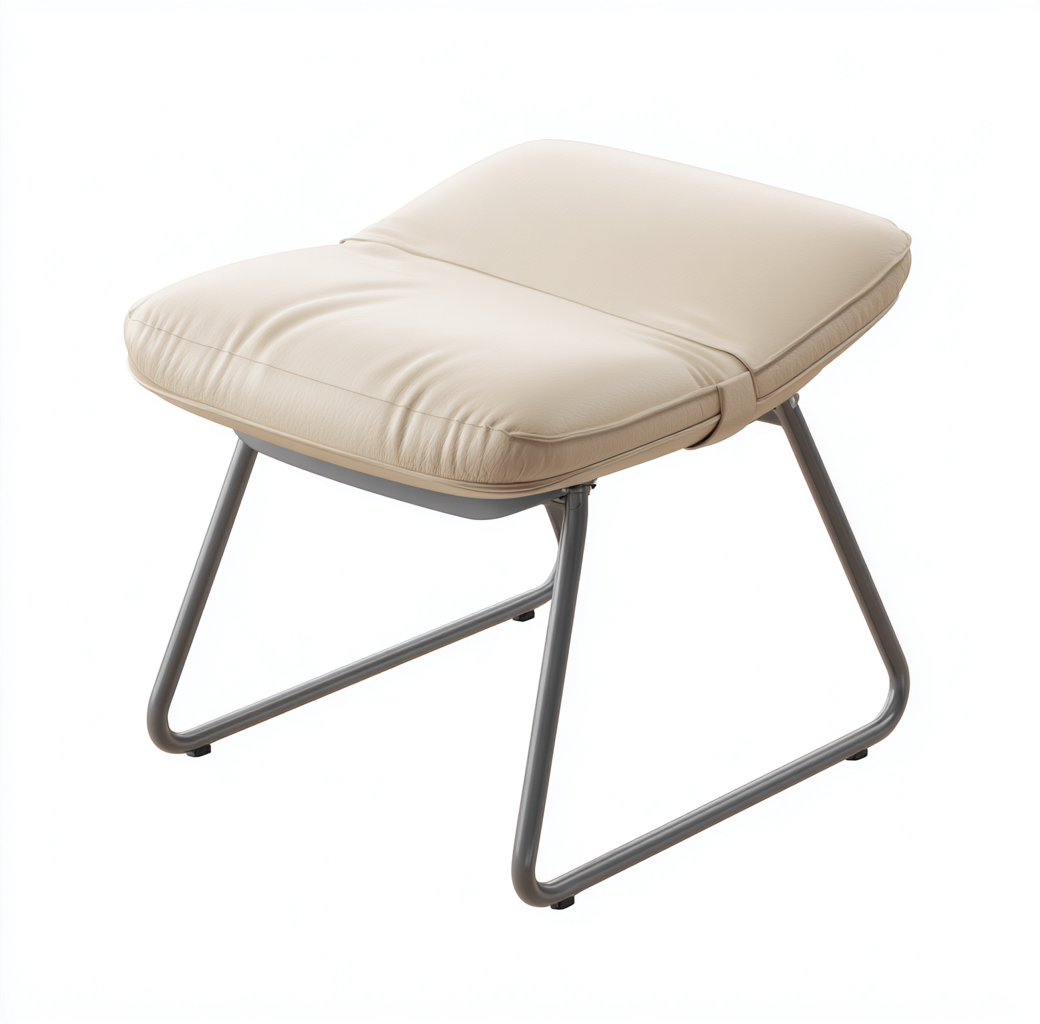 Tabouret en cuir synthétique et métal 52x44x45 cm - beige et gris - style moderne pour salon-Homelyio