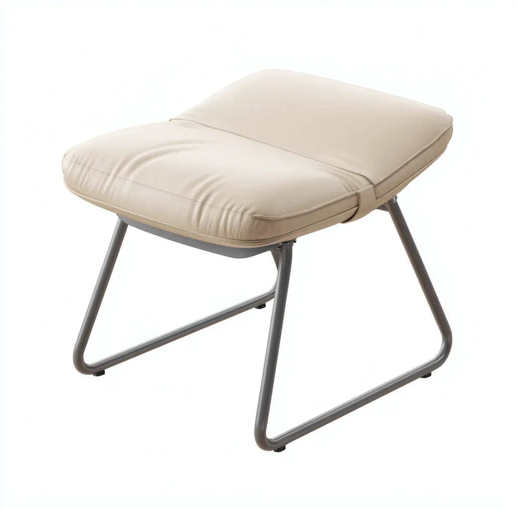 Tabouret en cuir synthétique et métal 52x44x45 cm - beige et gris - style moderne pour salon-Homelyio