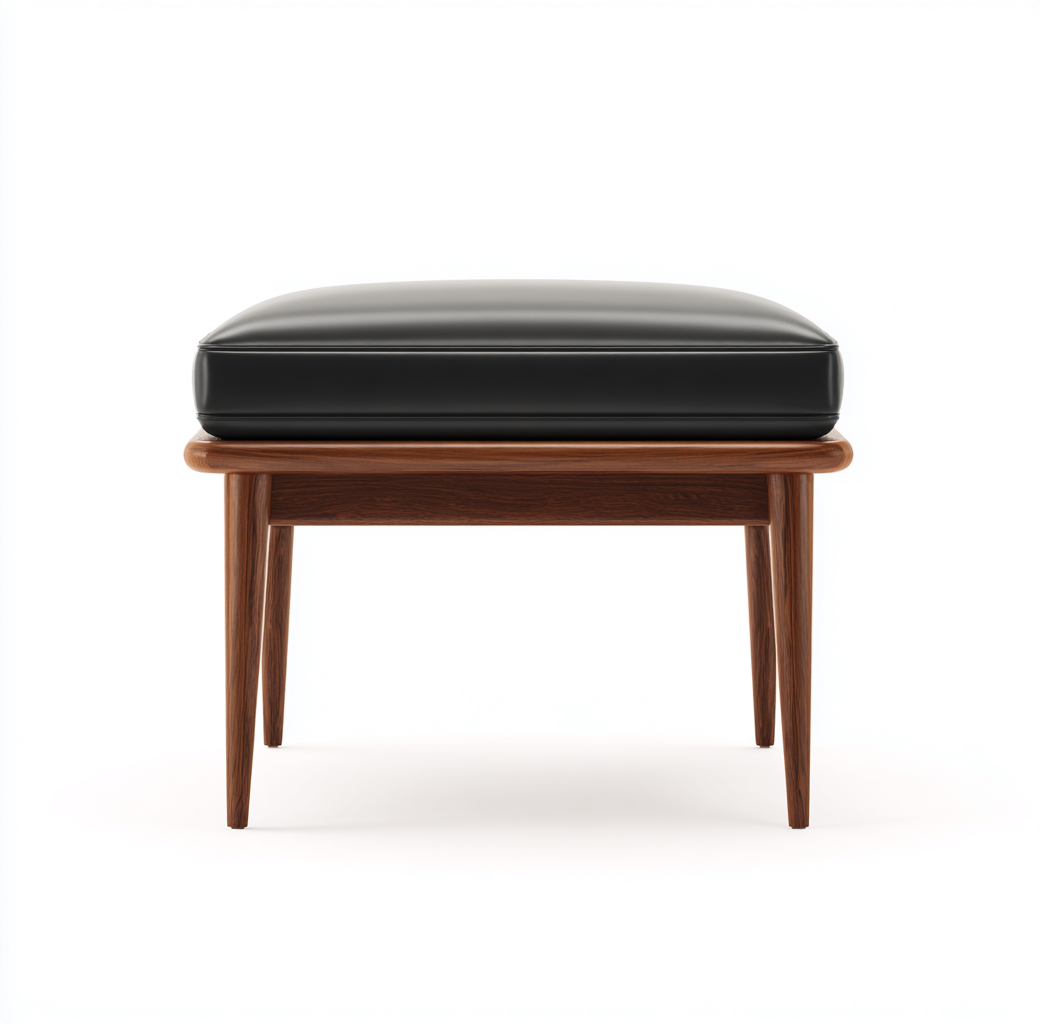Tabouret avec assise en cuir synthétique noir et structure en bois 50x40x42 cm - noir/noix - pour salon - style vintage-Homelyio