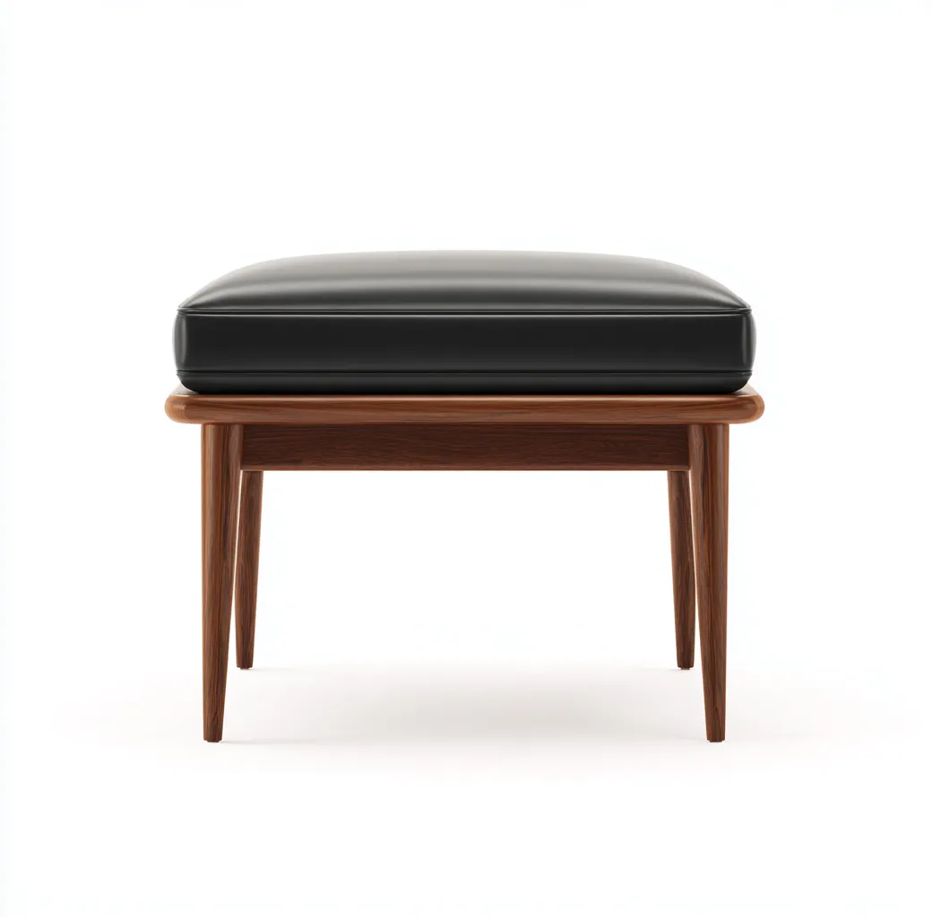 Tabouret avec assise en cuir synthétique noir et structure en bois 50x40x42 cm - noir/noix - pour salon - style vintage-Homelyio