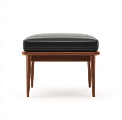Tabouret avec assise en cuir synthétique noir et structure en bois 50x40x42 cm - noir/noix - pour salon - style vintage-Homelyio