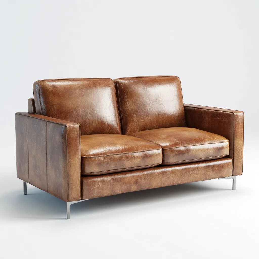 Canapé 2 places en cuir véritable 158x88x84 cm - marron - structure métallique style moderne pour salon-Homelyio