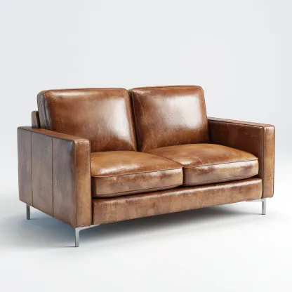 Canapé 2 places en cuir véritable 158x88x84 cm - marron - structure métallique style moderne pour salon-Homelyio