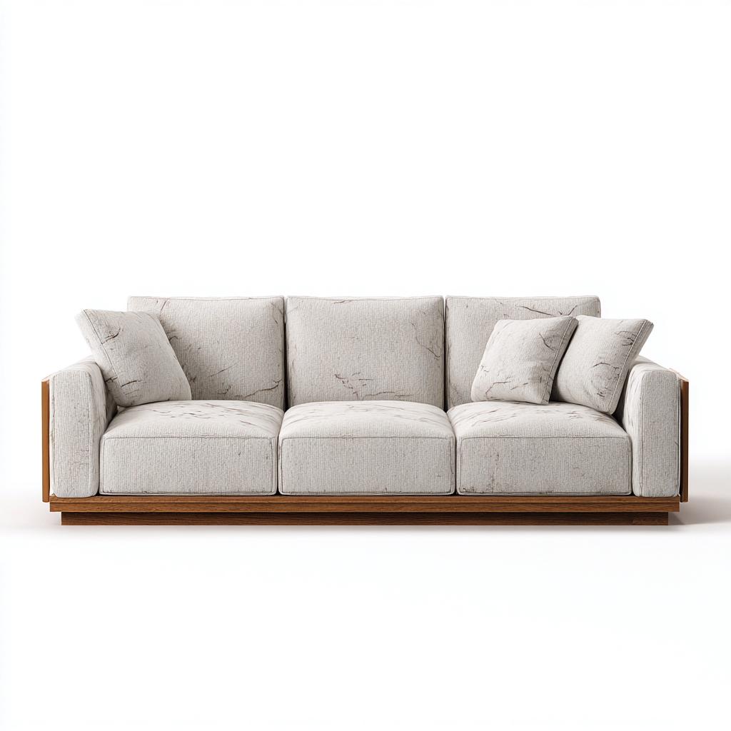 Canapé 3 places en tissu 210x95x85 cm - beige - base en bois style contemporain pour salon-Homelyio