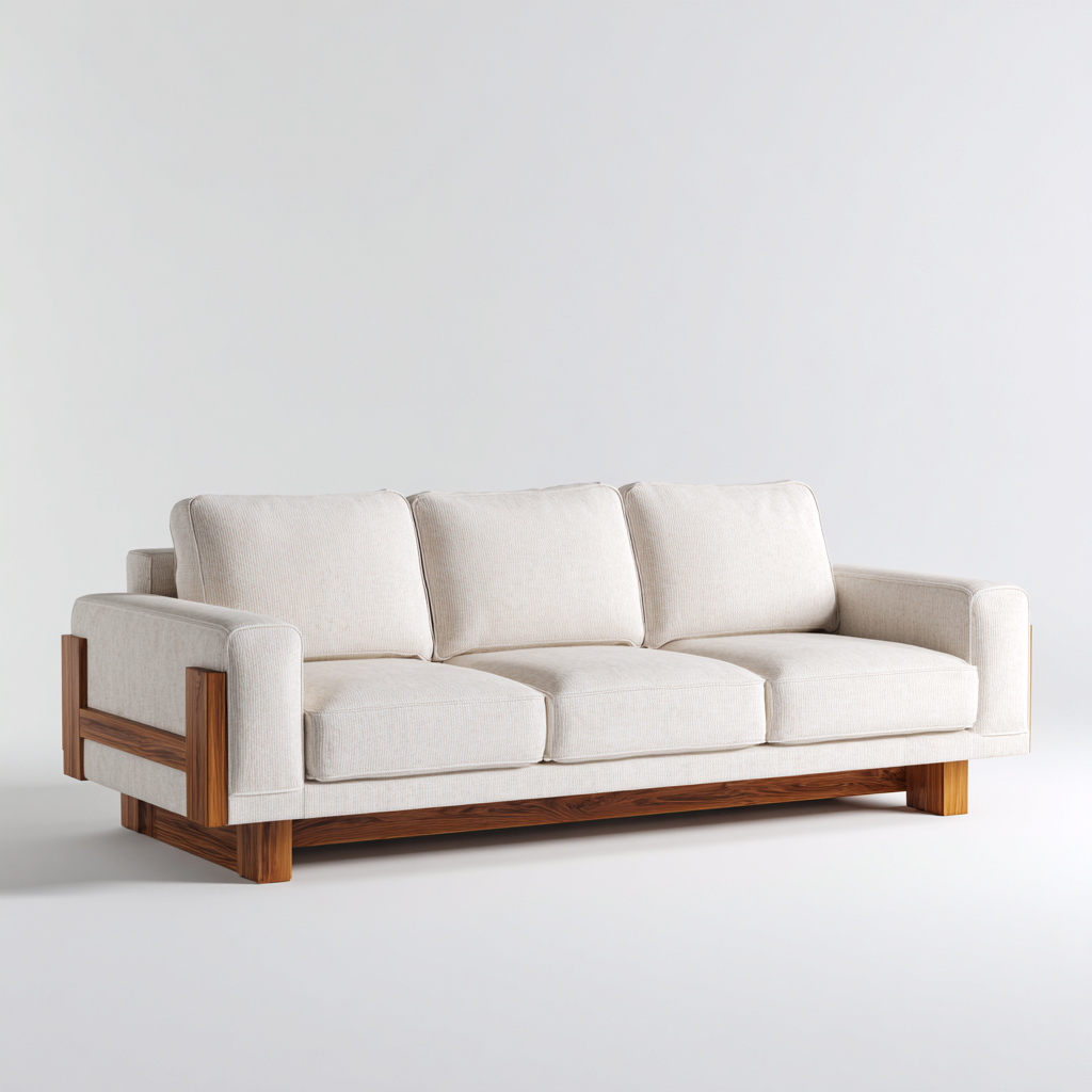 Canapé 3 places en tissu 210x90x85 cm - blanc cassé - pour salon - structure en bois massif-Homelyio