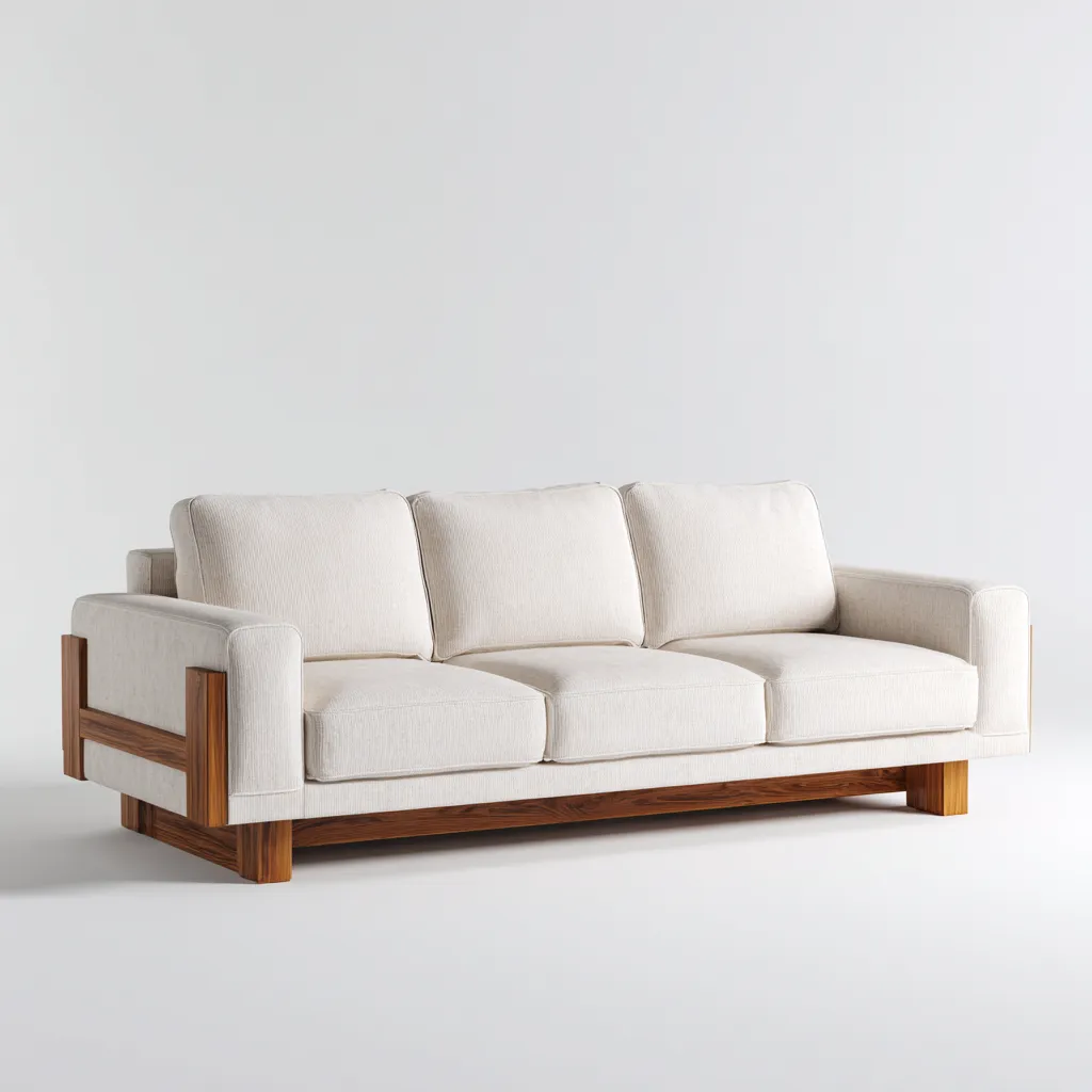 Canapé 3 places en tissu 210x90x85 cm - blanc cassé - pour salon - structure en bois massif-Homelyio