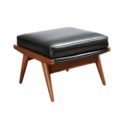 Tabouret en cuir synthétique et bois 55x45x45 cm - noir/noyer - style vintage pour salon-Homelyio
