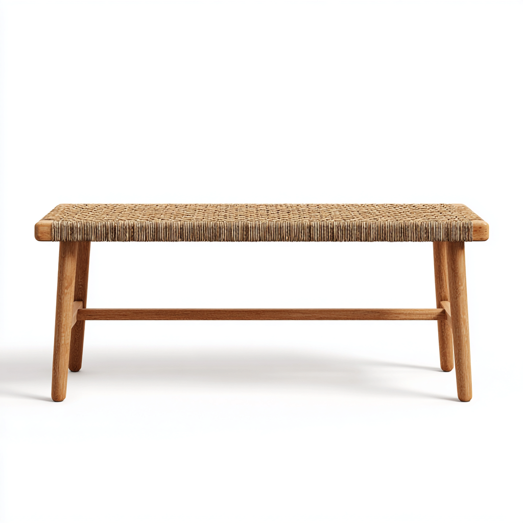 Banc de jardin en rotin tressé et bois 170x40x45 cm - couleur beige/bois naturel - style naturel pour extérieur-Homelyio