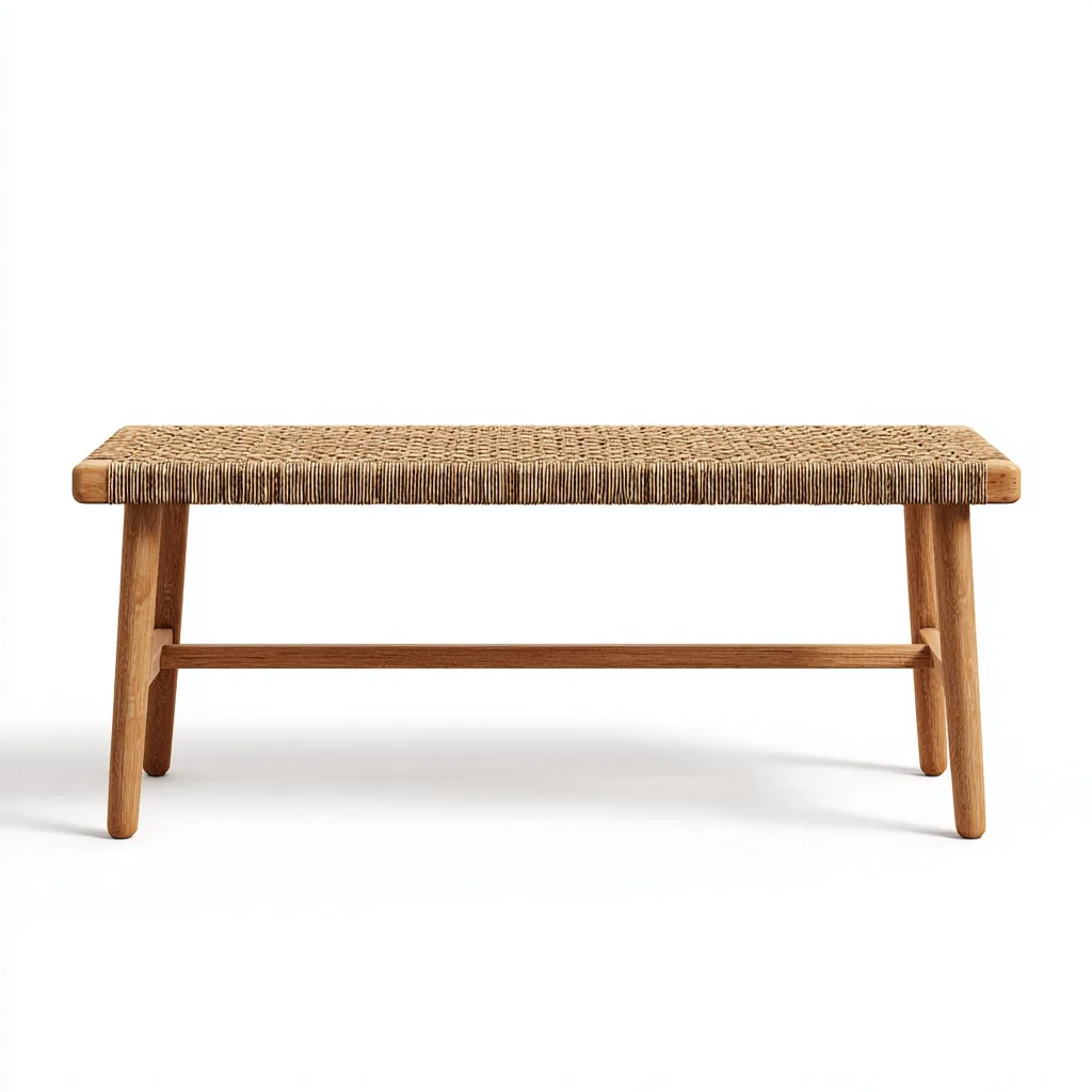 Banc de jardin en rotin tressé et bois 170x40x45 cm - couleur beige/bois naturel - style naturel pour extérieur-Homelyio