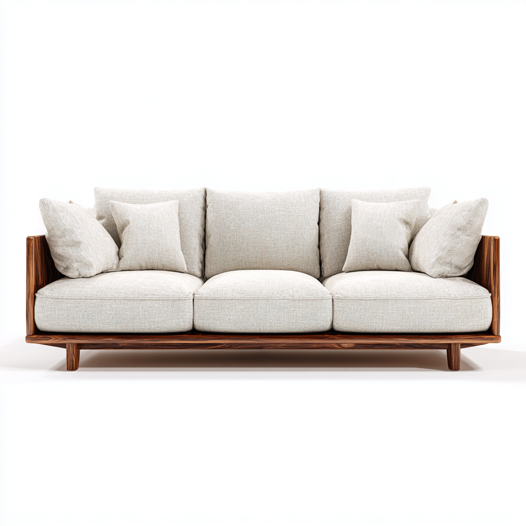 Canapé 3 places en tissu 208x92x86 cm - beige - structure en bois naturel pour salon-Homelyio