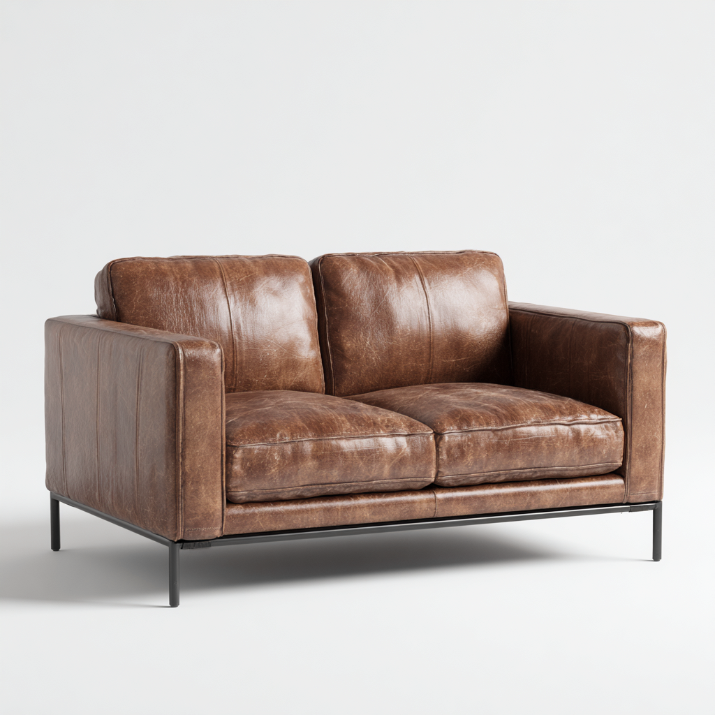 Canapé 2 places en cuir véritable 160x88x85 cm - brun foncé - style industriel pour salon-Homelyio