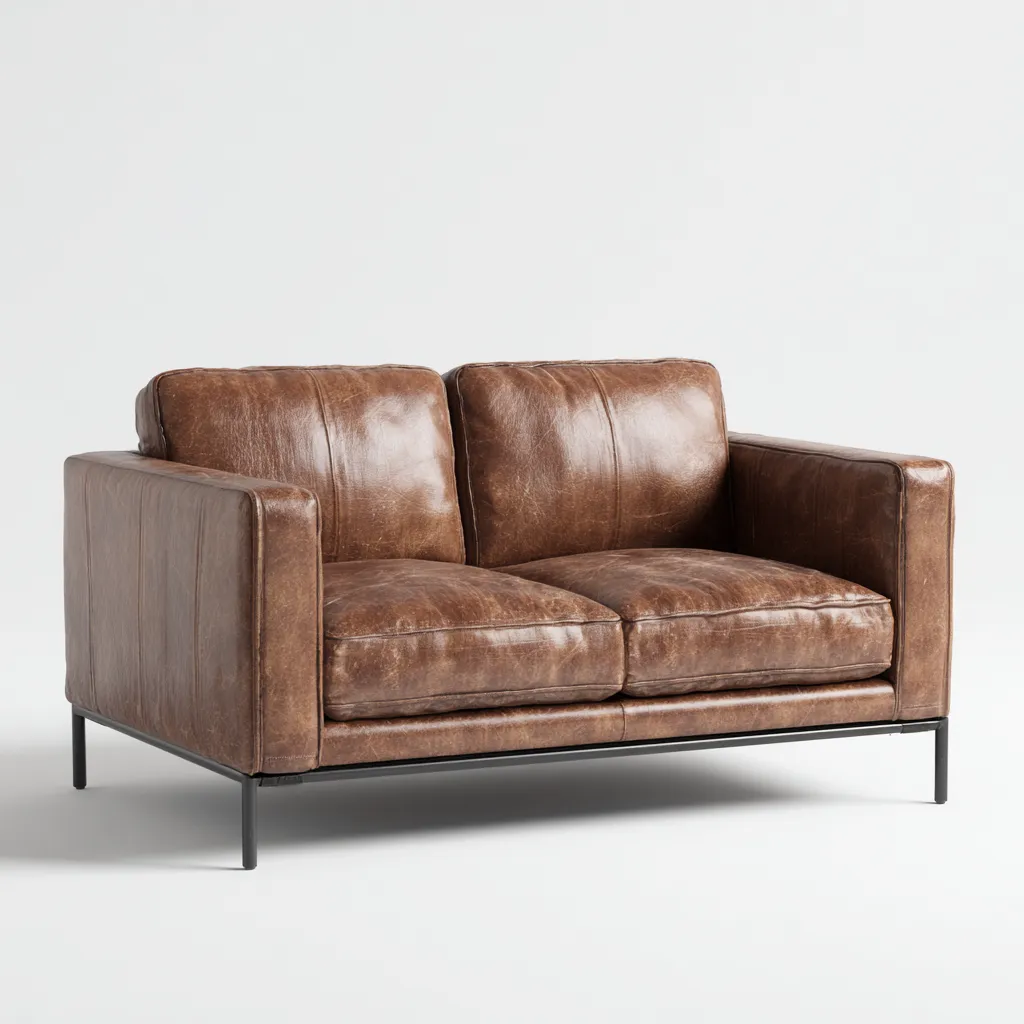 Canapé 2 places en cuir véritable 160x88x85 cm - brun foncé - style industriel pour salon-Homelyio