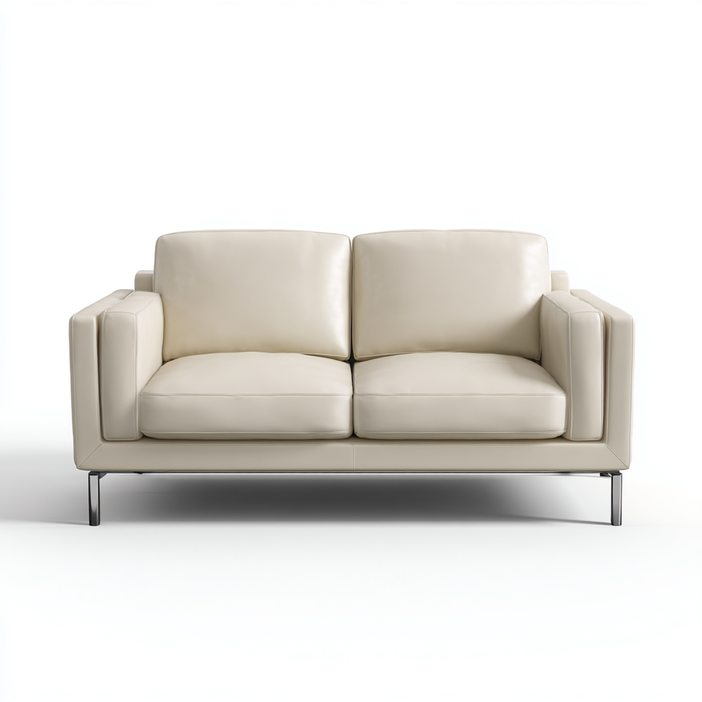 Canapé 2 places en cuir véritable 160x85x80 cm - beige - pour salon - design moderne-Homelyio