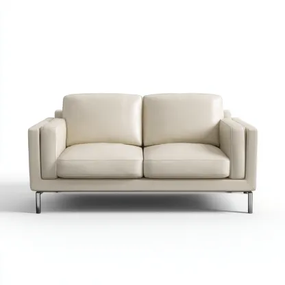 Canapé 2 places en cuir véritable 160x85x80 cm - beige - pour salon - design moderne-Homelyio