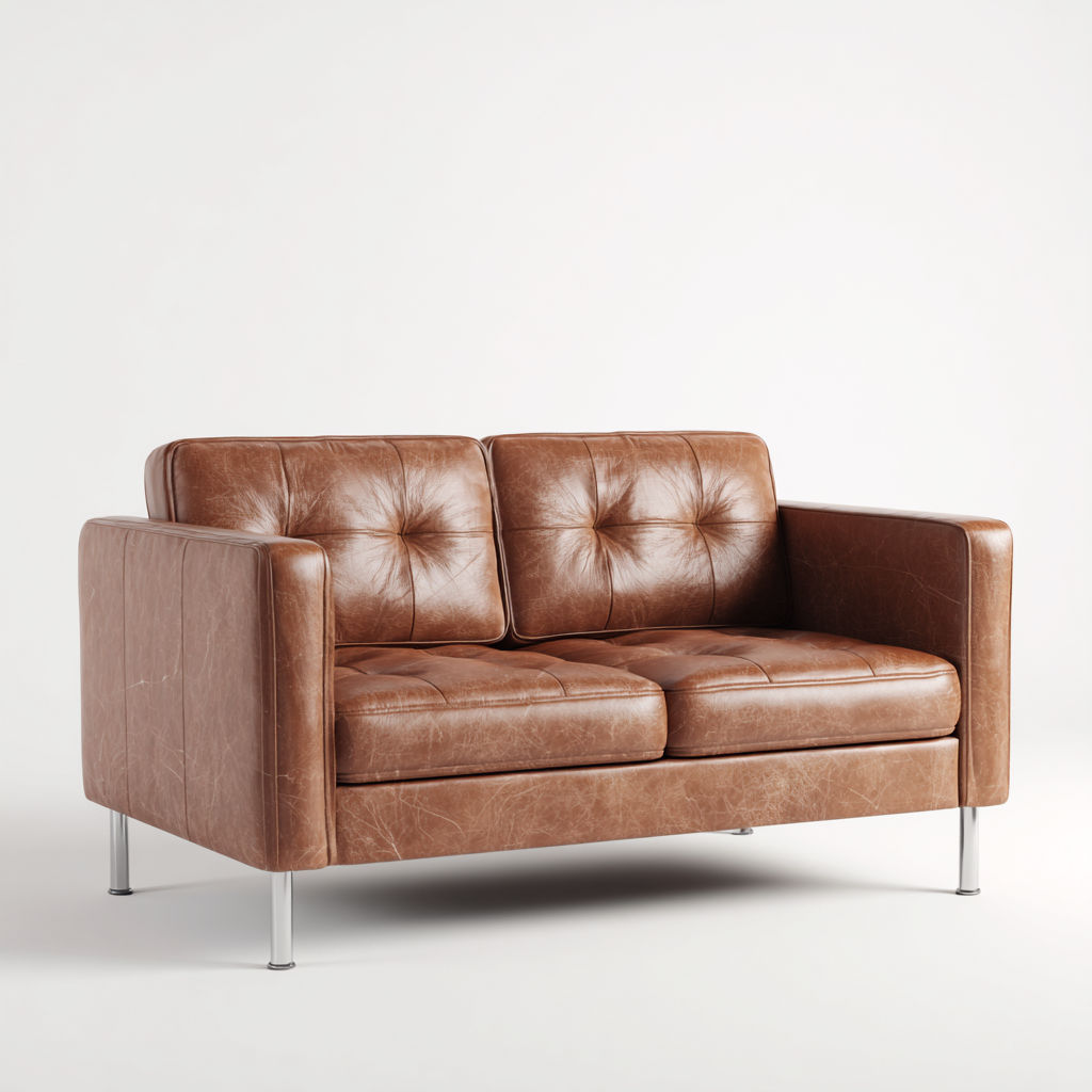 Canapé 2 places en cuir véritable 160x85x80 cm - brun - pour salon - design capitonné moderne-Homelyio