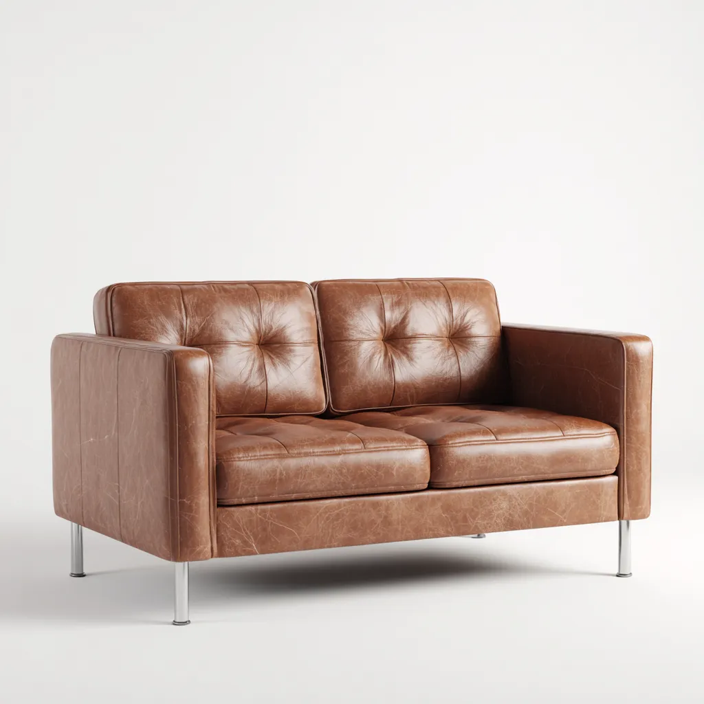 Canapé 2 places en cuir véritable 160x85x80 cm - brun - pour salon - design capitonné moderne-Homelyio