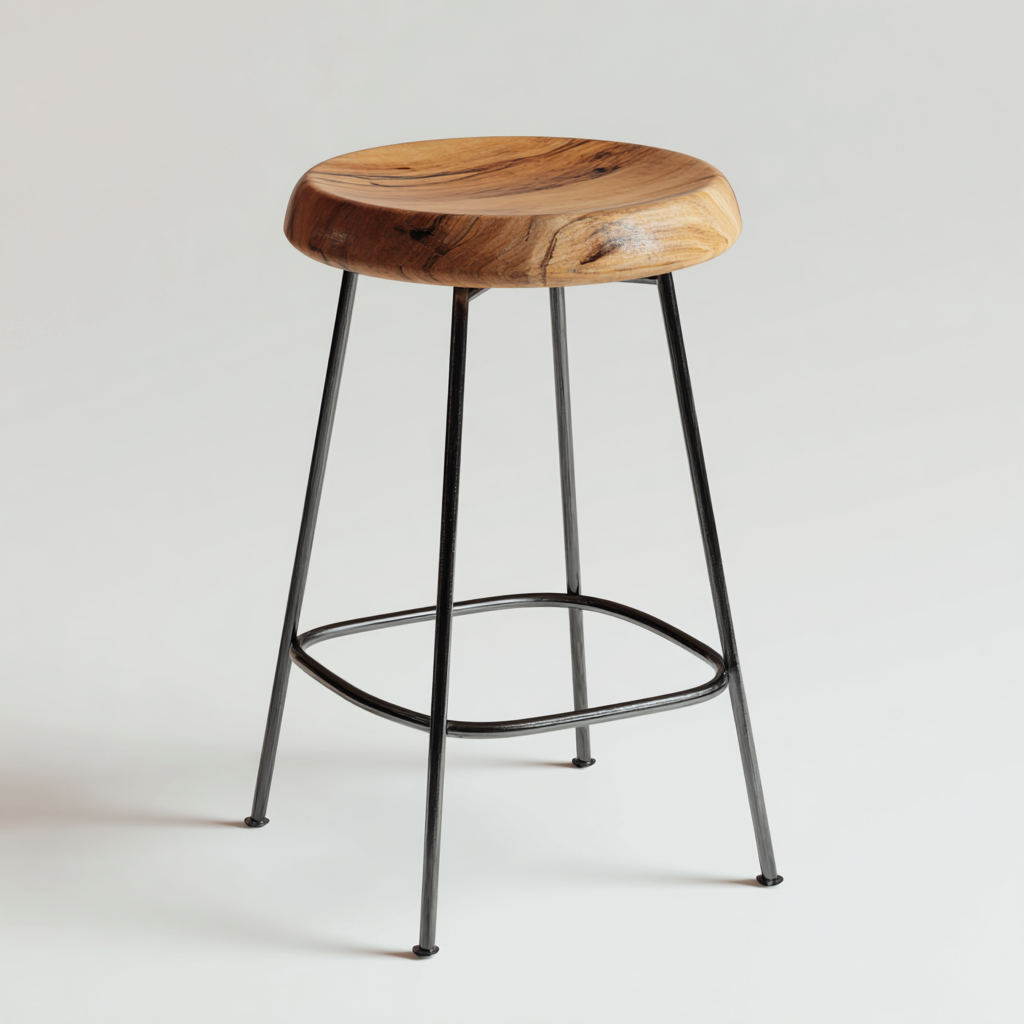 Tabouret en bois couleur noyer clair et métal noir 35x35x72 cm - design minimaliste - pour salon-Homelyio