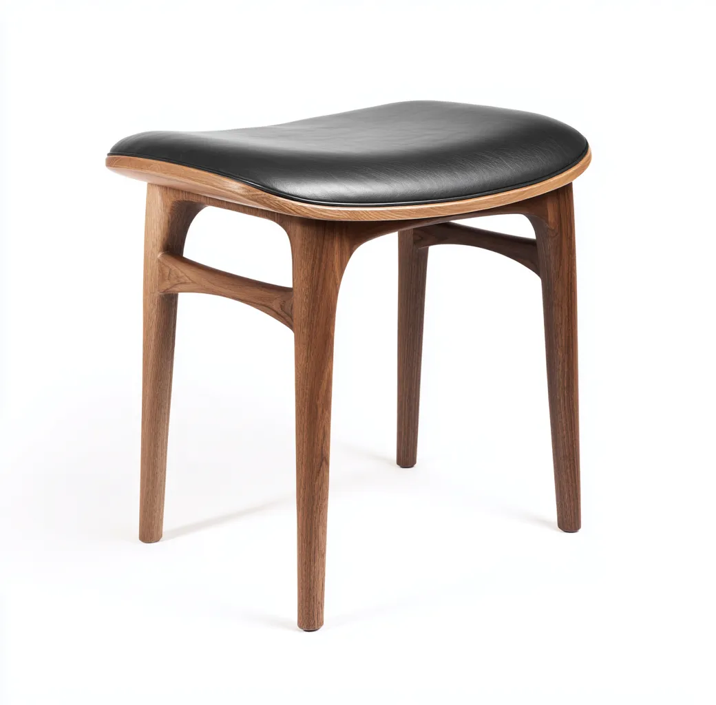Tabouret ergonomique en cuir synthétique et bois 45x38x45 cm - noir et noyer - style contemporain-Homelyio
