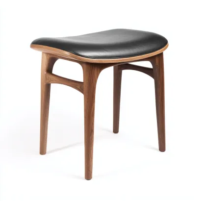 Tabouret ergonomique en cuir synthétique et bois 45x38x45 cm - noir et noyer - style contemporain-Homelyio
