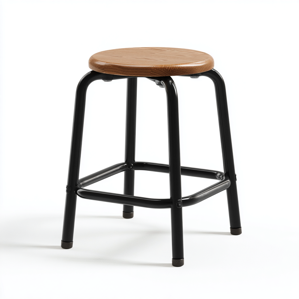 Tabouret en bois et métal 35x35x65 cm - naturel/noir - design industriel pour salon-Homelyio