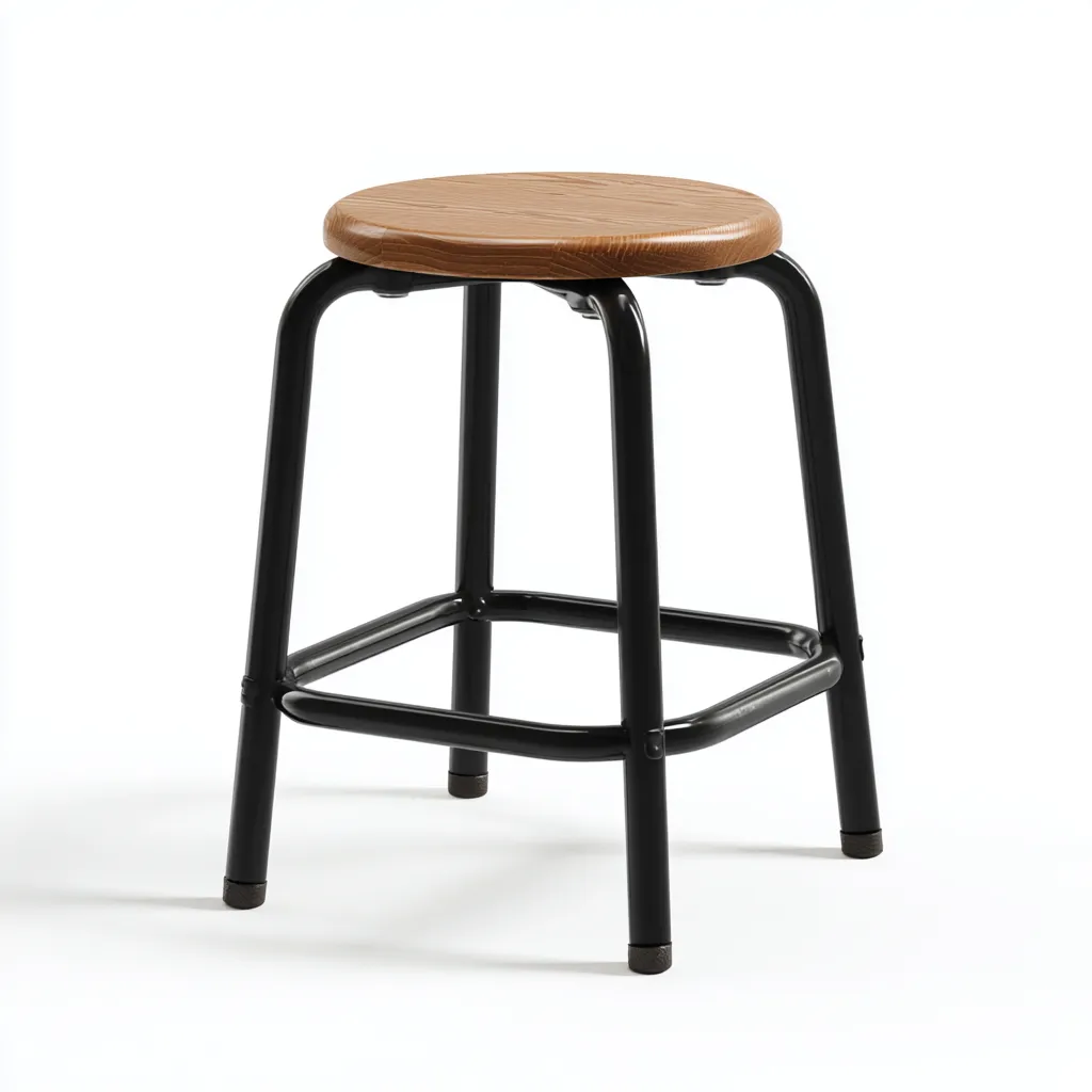 Tabouret en bois et métal 35x35x65 cm - naturel/noir - design industriel pour salon-Homelyio
