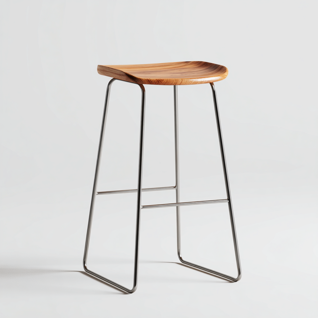 Tabouret en bois et métal 43x43x78 cm - chêne/argent - design minimaliste pour salon-Homelyio