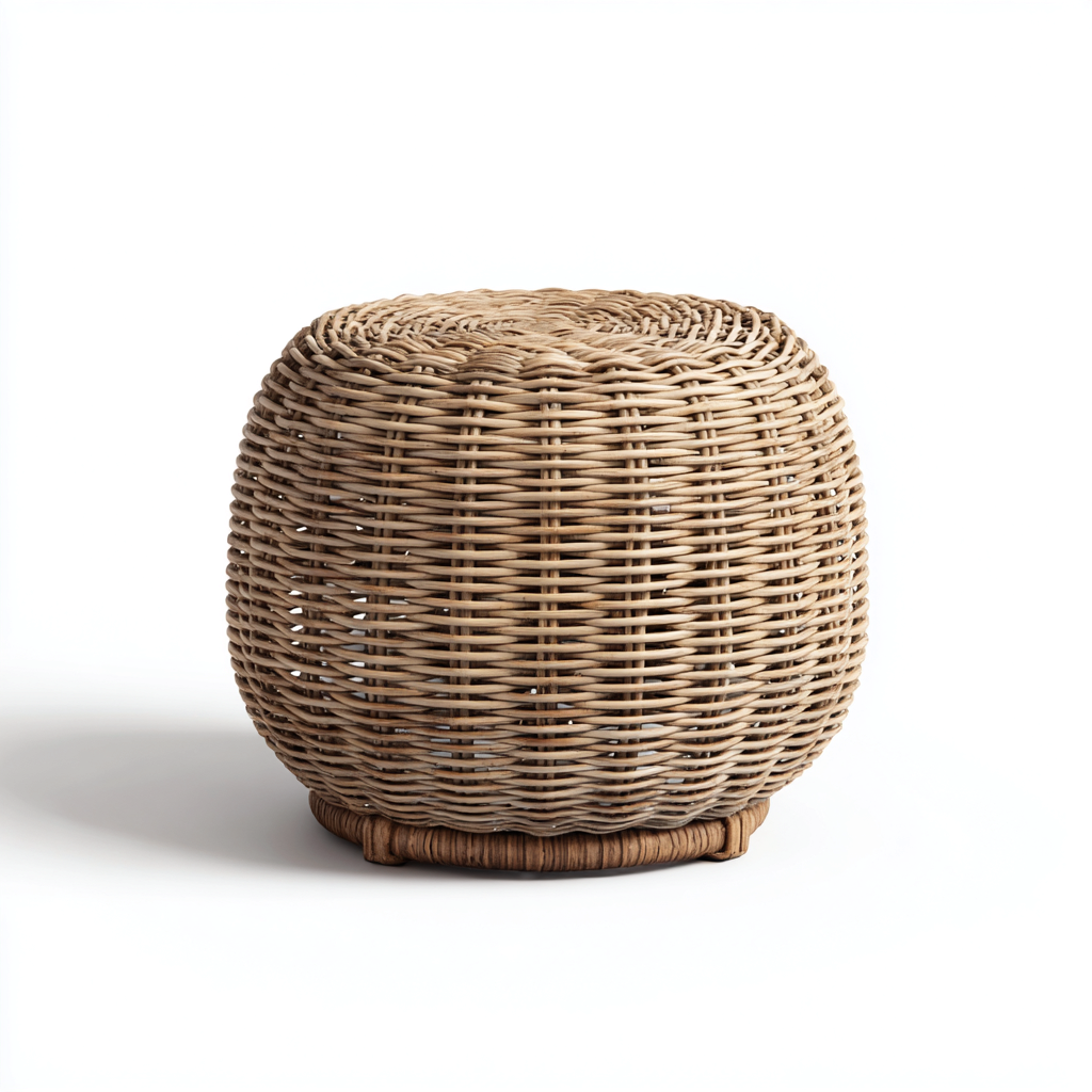 Tabouret rond en rotin tressé 38x38x40 cm - beige - style bohème pour salon-Homelyio