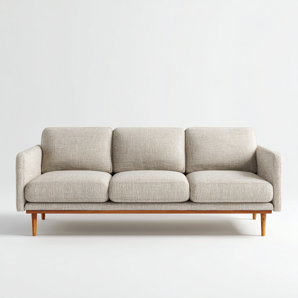 Canapé 3 places en tissu beige avec base en bois 210x90x82 cm - style scandinave pour salon-Homelyio