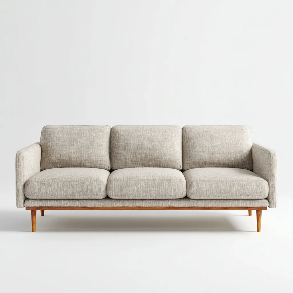 Canapé 3 places en tissu beige avec base en bois 210x90x82 cm - style scandinave pour salon-Homelyio