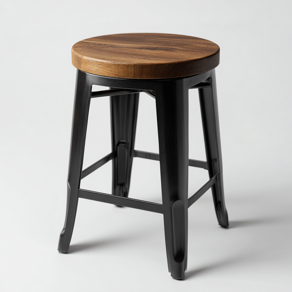Tabouret en bois et métal 40x40x65 cm - noyer/noir - style industriel pour salon-Homelyio