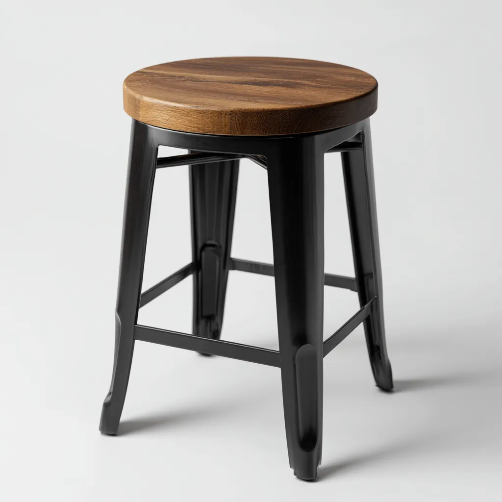 Tabouret en bois et métal 40x40x65 cm - noyer/noir - style industriel pour salon-Homelyio