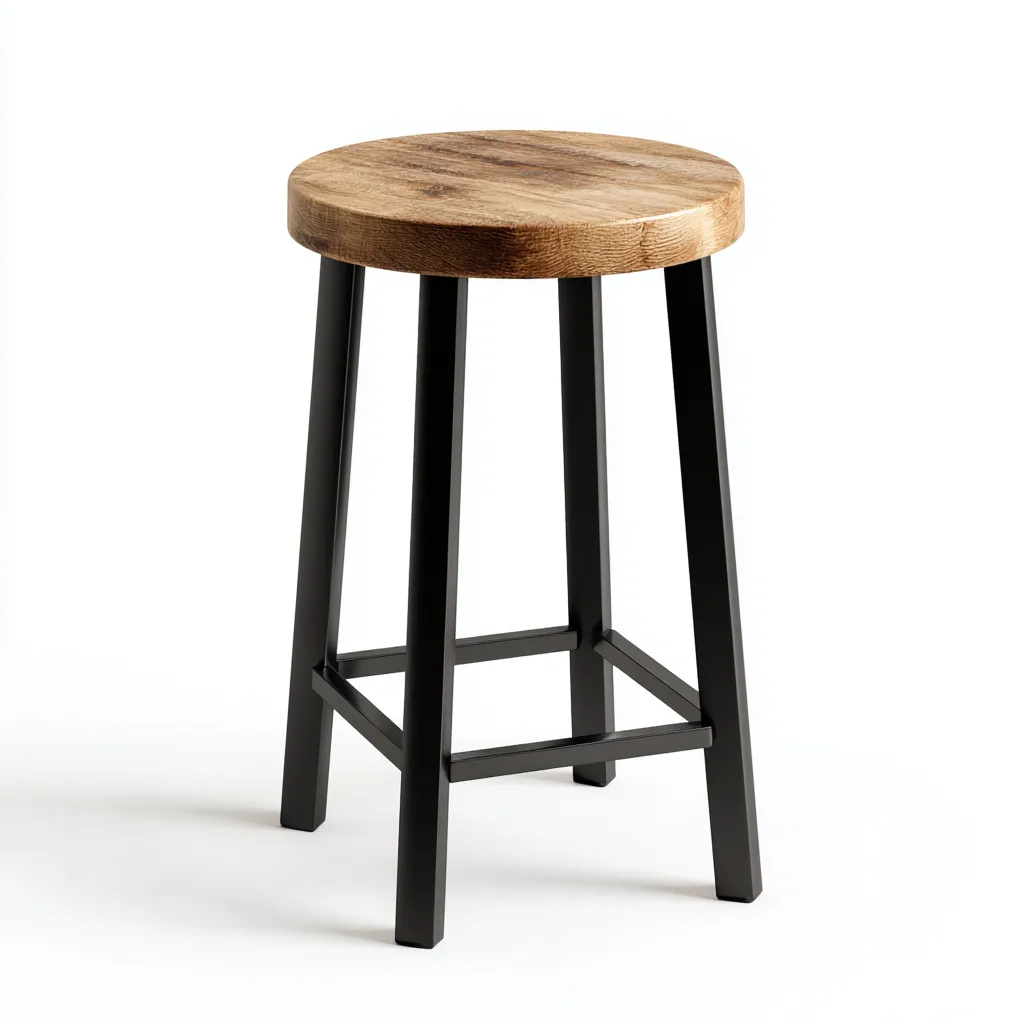Tabouret en bois et métal 32x32x65 cm - naturel/noir - design industriel pour salon-Homelyio