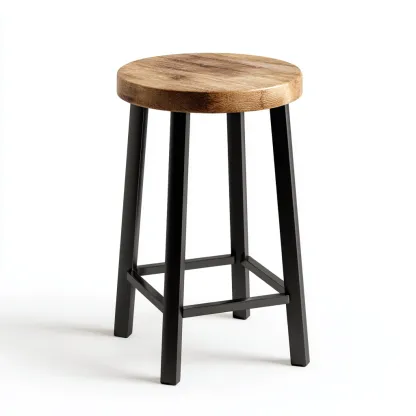 Tabouret en bois et métal 32x32x65 cm - naturel/noir - design industriel pour salon-Homelyio